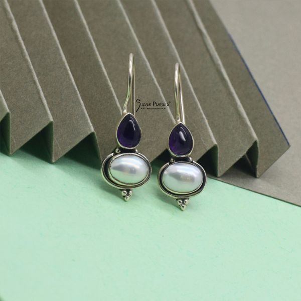 Amethyst Pearl Earrings