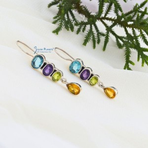 Blue Topaz Amethyst Peridot and Citrine Earrings