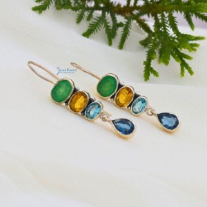  Emerald Citrine Blue Topaz & Iolite Earrings