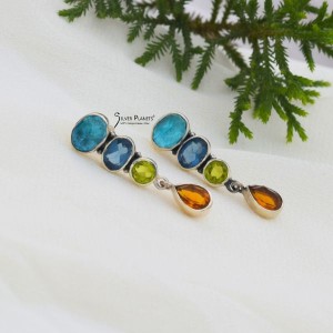 Blue topaz Iolite Peridot Citrine Earrings