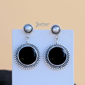 Black Onyx & Pearl Earrings