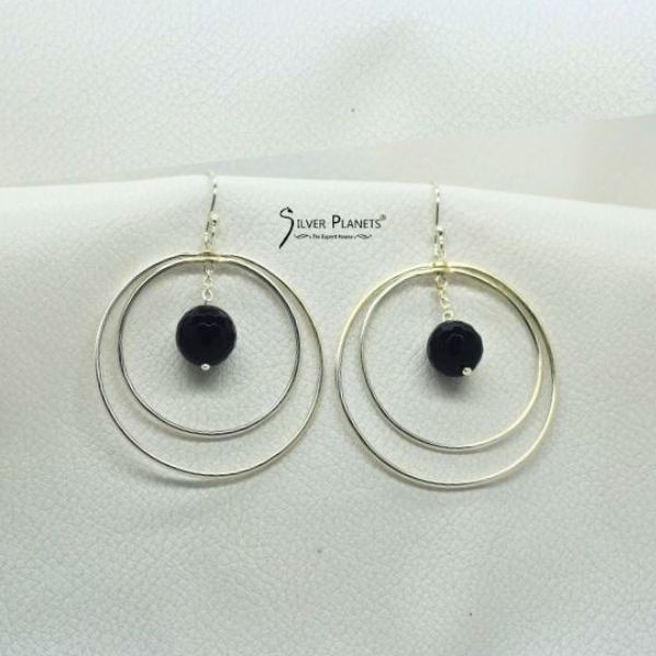 Black Onyx Hoop Earrings