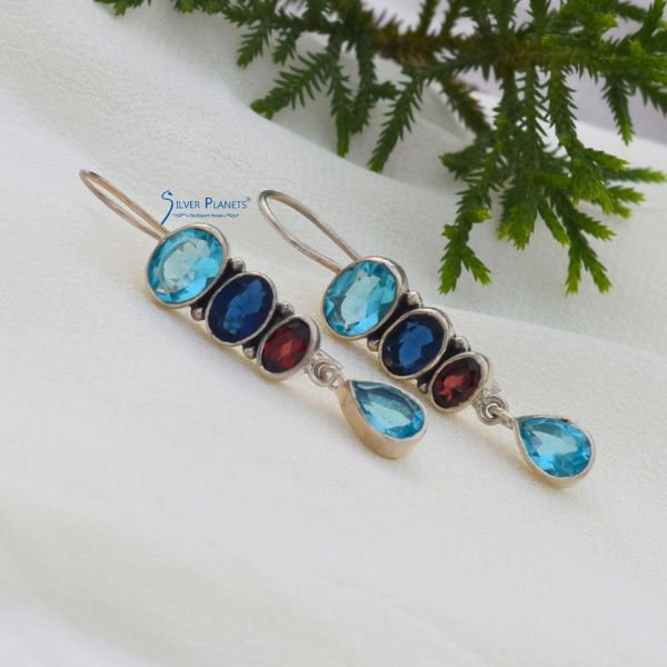 BlueTopaz Iolite and Garnet Earrings