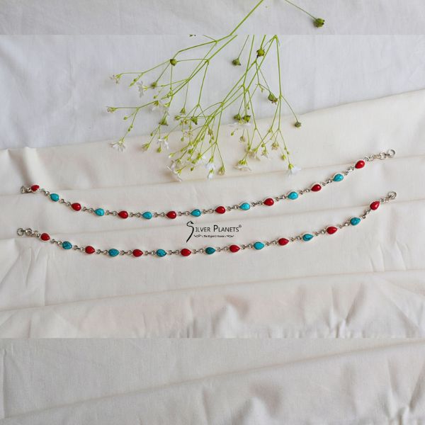 Turquoise & Coral Anklets